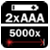 levensduur batterij 2 x AAA is 5000x