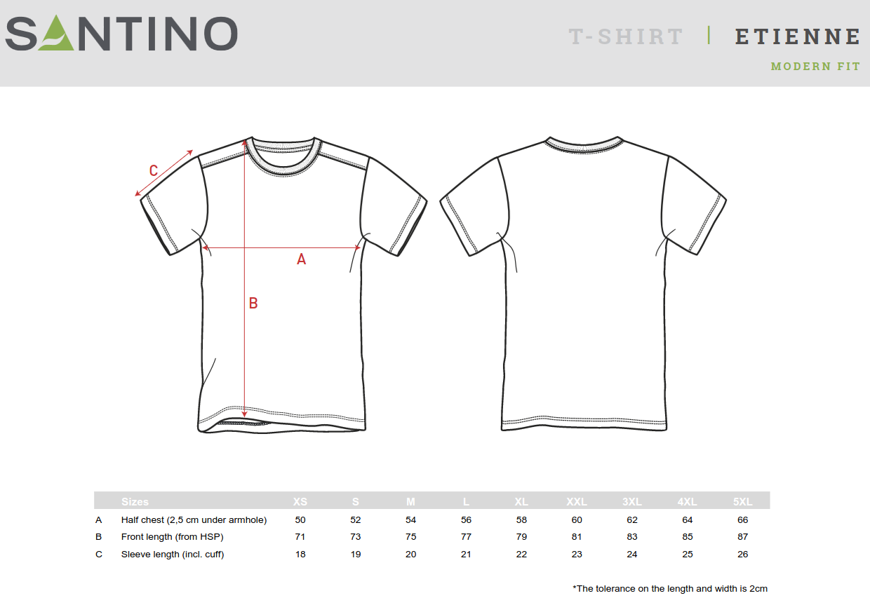 Maatspecificatie Santino T-shirt Etienne